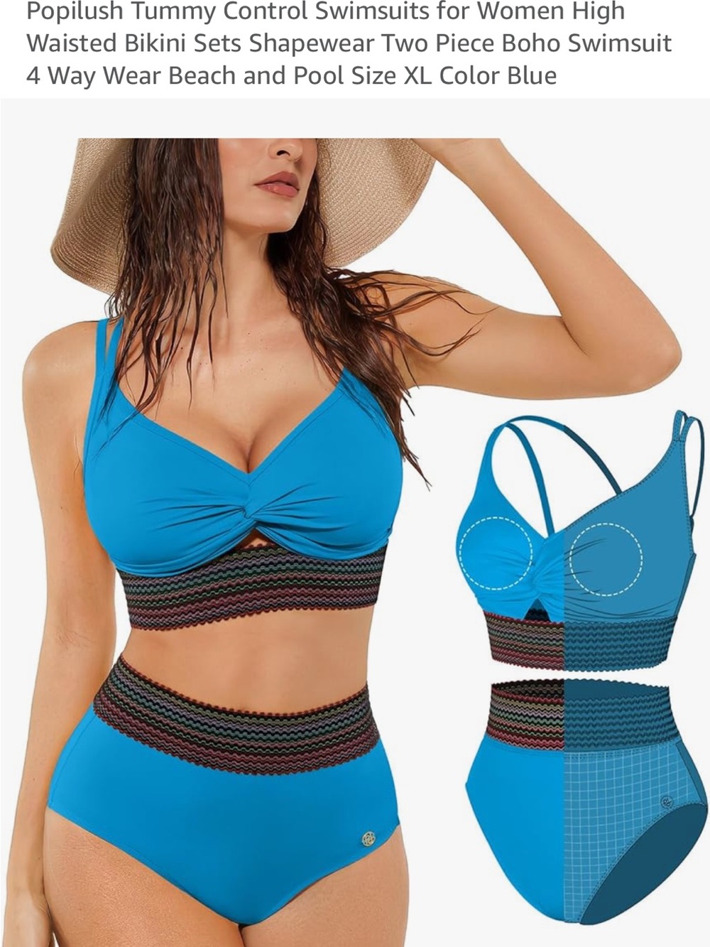 Twist-Front Teal Bikini Set with Contrast Waistband